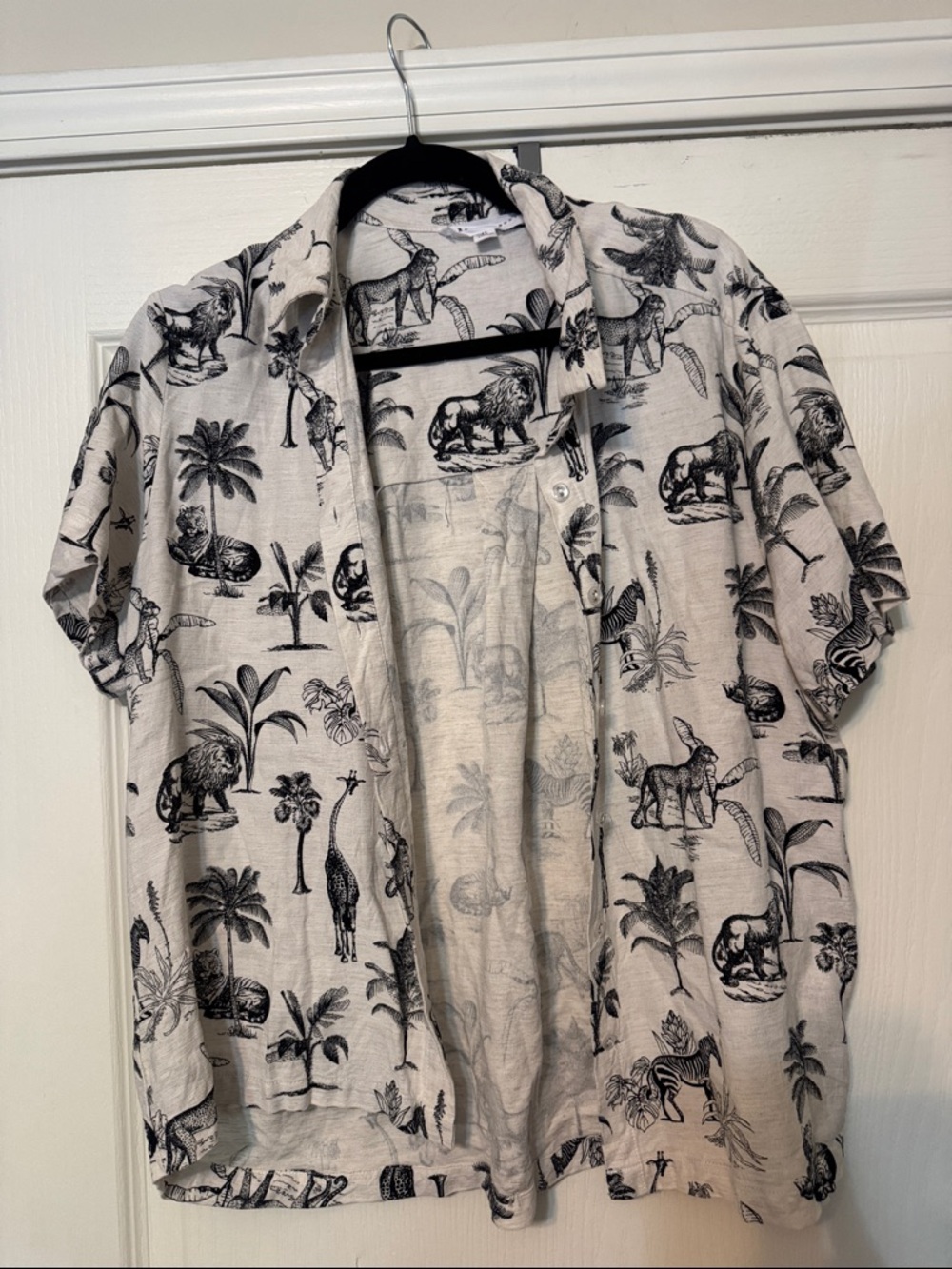 Jane and Delancey Black and White Safari Print Button-Up Blouse